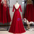 Burgundy Tulle Appliques Short Sleeve Prom Dress