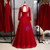 Burgundy Tulle Appliques Long Sleeve Prom Dress