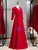 Burgundy Satin Short Sleeve V-neck Prom Dress