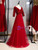Burgundy Sequins Tulle Short Sleeve Prom Dress