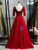 Burgundy Satin Beading V-neck Prom Dress