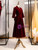 Burgundy Velvet Short Sleeve Tea Length Prom Dress