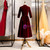 Burgundy Velvet Short Sleeve Tea Length Prom Dress