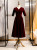 Burgundy Velvet V-neck Button Prom Dress