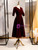 Burgundy Velvet V-neck Button Prom Dress