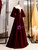 Black Velvet Illusion V-neck Short Sleeve Prom Dress