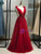 Burgundy Tulle Pleats Beading Backless Prom Dress