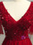 Burgundy Tulle Beading Sequins V-neck Prom Dress