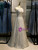 Gray Tulle Sequins Backless High Neck Prom Dress