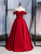 Burgundy Satin Off the Shoulder Beading Prom Dress