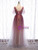 Burgundy Tulle Pleats Deep V-neck Prom Dress