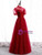 Burgundy Tulle Sequins Short Sleeve Beading Prom Dress