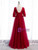 Short Sleeve V-neck Tulle Burgundy Prom Dress