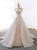 Champagne Tulle Satin Appliques Spaghetti Straps Wedding Dress