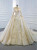Champagne Tulle Appliques Beading Long Sleeve Wedding Dress