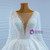 White Satin Long Sleeve Illusion V-neck Wedding Dress