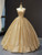 Fashion Gold Ball Gown Sequins Straps Sleeveless Prom Dress