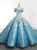 Blue Sequins Ball Gown Appliques Prom Dress