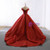 Dark Red Ball Gown Sequins Cap Sleeve Prom Dress