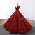 Dark Red Ball Gown Sequins Cap Sleeve Prom Dress