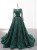 Women Dark Green Sequins Long Sleeve Prom Dress With Train