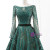 Women Dark Green Sequins Long Sleeve Prom Dress With Train