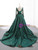 Women Dark Green Sequins Long Sleeve Prom Dress With Train