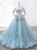 Sky Blue Tulle 3D Appliques Off the Shoulder Prom Dress