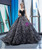 Black Ball Gown Sequins Appliques V-neck Beading Prom Dress