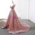 A-Line Pink Lace V-neck Appliques Prom Dress With Split