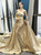 Gold Sequins One Shoulder Appliques Prom Dress With Train