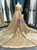 Gold Sequins One Shoulder Appliques Prom Dress With Train