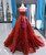 Burgundy Ball Gown Sequins V-neck Long Sleeve Prom Dress