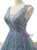 Gray Blue Tulle V-neck Appliques Pearls Prom Dress