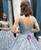 Gray Blue Tulle V-neck Appliques Pearls Prom Dress