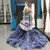 Navy Blue Mermaid Tulle Appliques V-neck Prom Dress