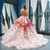 Pink Ball Gown Satin Off the Shoulder 3D Appliques Prom Dress