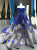 Blue Silver Sequins Off the Shoulder Appliques Prom Dress With Train