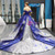 Blue Silver Sequins Off the Shoulder Appliques Prom Dress With Train