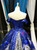 Blue Silver Sequins Off the Shoulder Appliques Prom Dress With Train