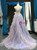 Purple Tulle Spaghetti Straps Crystal Prom Dress