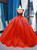 Red Ball Gown Tulle Appliques Cap Sleeve Backless Prom Dress