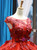 Red Ball Gown Tulle Appliques Cap Sleeve Backless Prom Dress