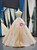 Champagne Ball Gown Tulle Strapless Beading Appliques Prom Dress
