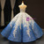 Blue Ball Gown Appliques Scoop Cap Sleeve Prom Dress