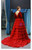Burgundy Velvet Tulle Long Sleeve V-neck Prom Dress