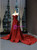 Burgundy Sequins Sweetheart Prom Dress With Long Train