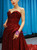 Burgundy Sequins Sweetheart Prom Dress With Long Train