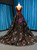 Black Tulle Burgundy Velvet Embroidery V-neck Prom Dress