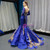 Royal Blue Sequins Mermaid Long Sleeve Prom Dress